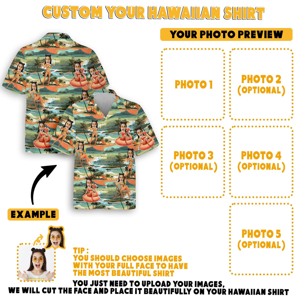 Custom Hawaiian Shirt with Face for Men Women, Personalized Hawaiian Gifts for Girlfriend Boyfriend Couple, Tropical Beach Button Down Shirt