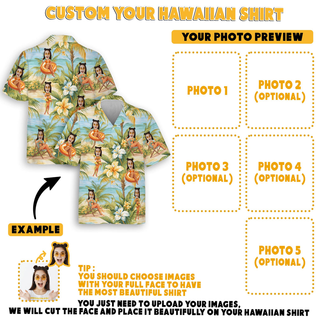 Custom Hawaiian Shirt with Face for Men Women, Personalized Hawaiian Gifts for Girlfriend Boyfriend Couple, Tropical Beach Button Down Shirt