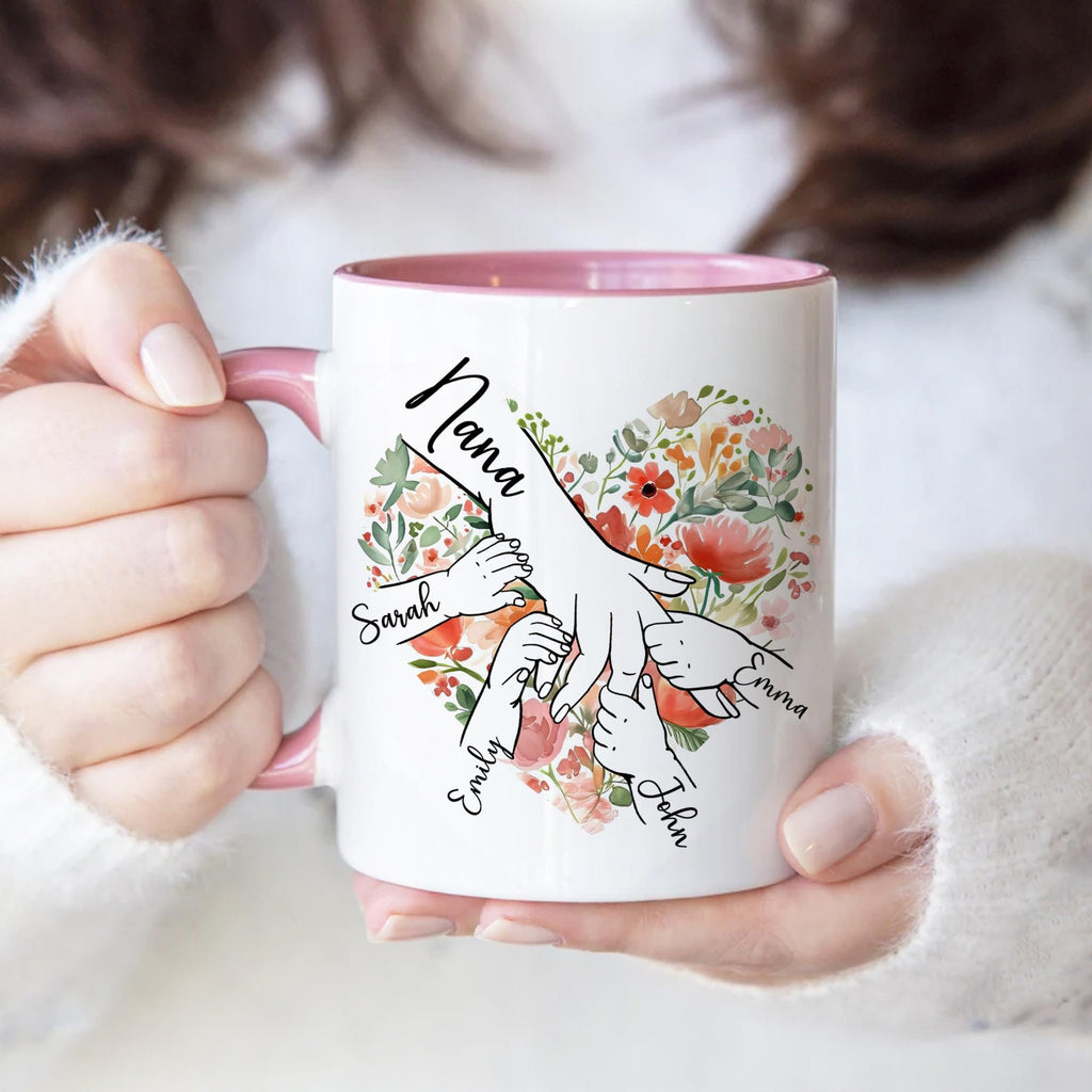 Personalized Mother Mug Gifts with Kid's Hands and Names Custom, Customized Mothers Day Coffee Cups Gift for Grandma Mama Nana Mimi Gigi