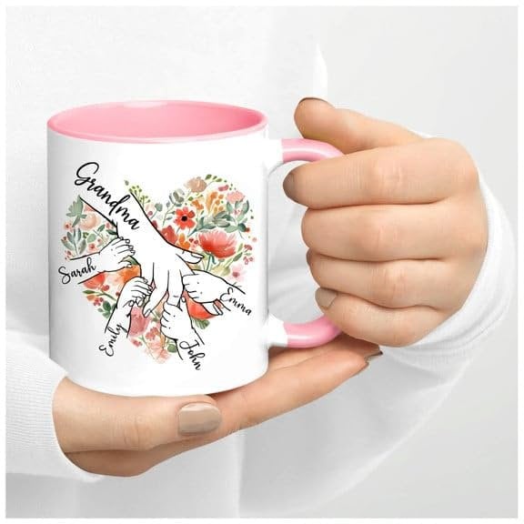 Personalized Grandma Mug with GrandKid's Hands, Customized Mothers Day Coffee Cup Holding kid hands Grandma Mug Gift for Mama Nana Mimi Gigi