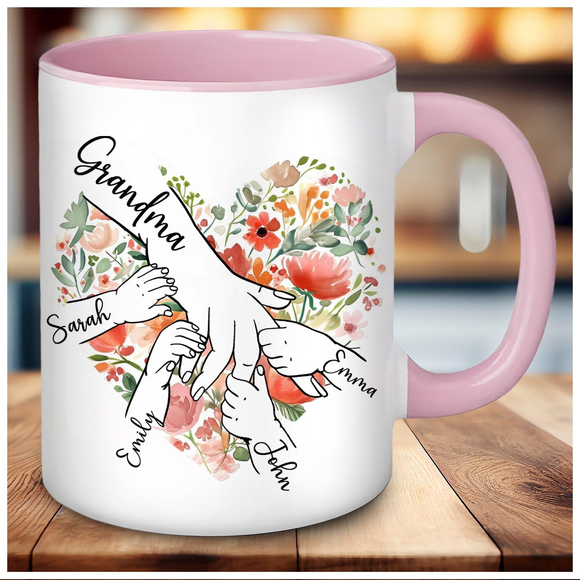 Personalized Grandma Mug with GrandKid's Hands, Customized Mothers Day Coffee Cup Holding kid hands Grandma Mug Gift for Mama Nana Mimi Gigi
