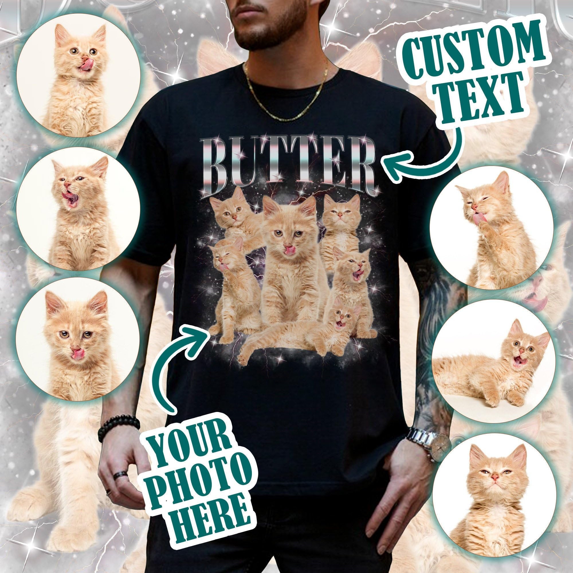 Custom Cat Face Shirt, Custom Your Pet Photo Vintage Graphic Shirts, Personalize Bootleg Retro 90's Tee Gift For Her, Pet Lover Shirt