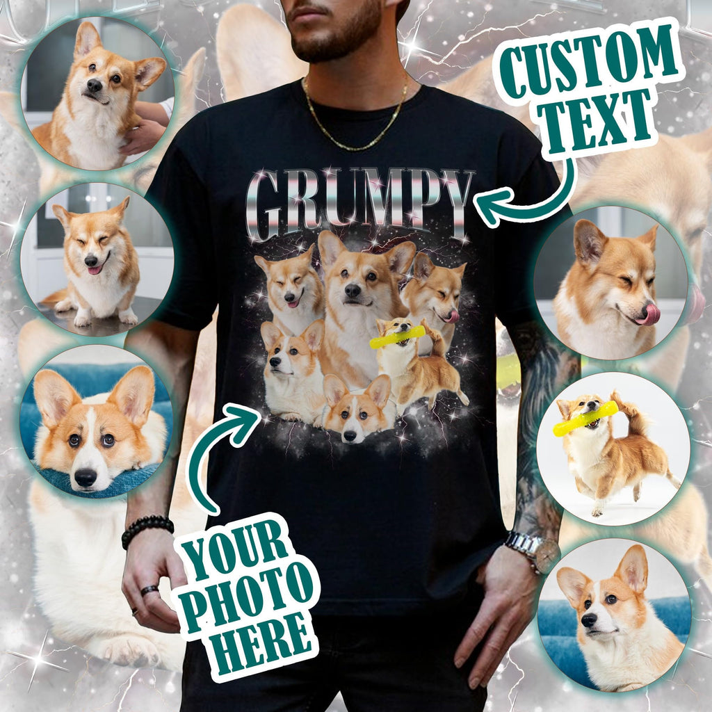 Custom Dog Bootleg Shirt, Custom Your Pet Photo Vintage Graphic Shirts, Personalize Dog Bootleg Retro 90's Tee Gift For Her, Pet Lover Shirt