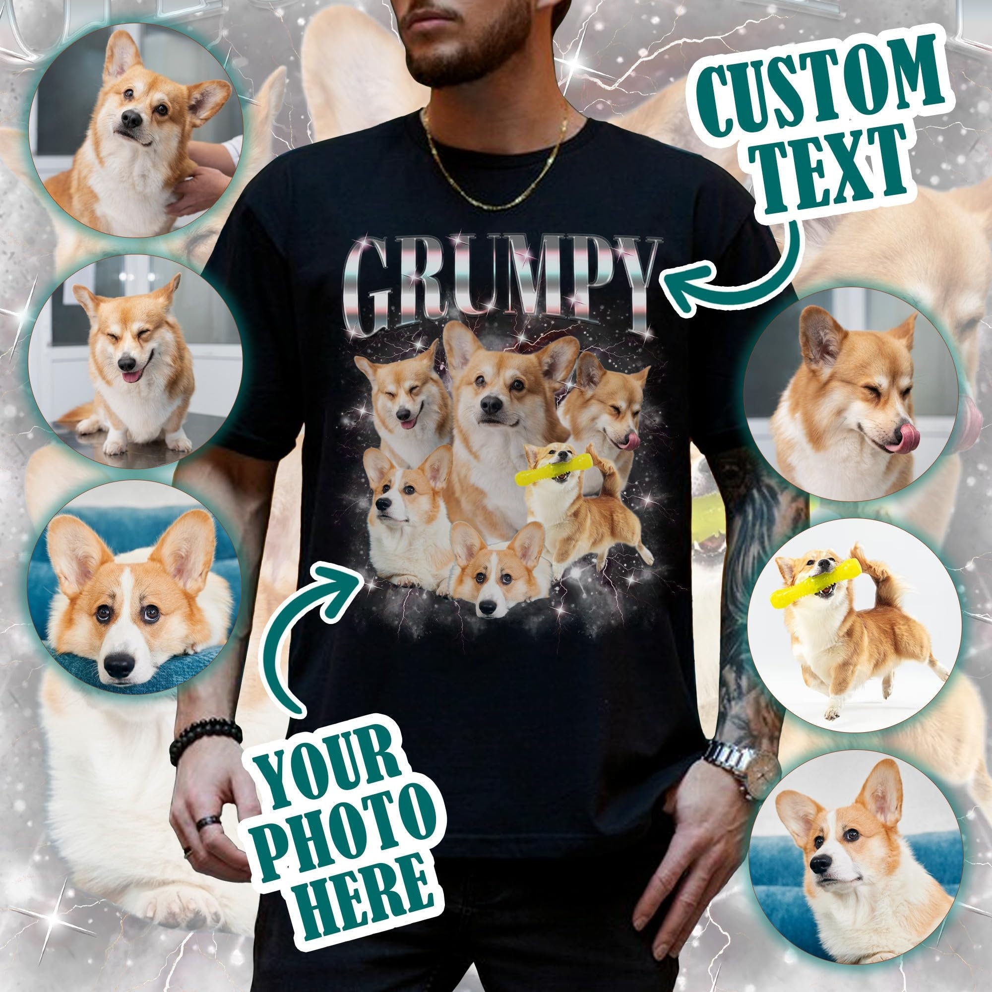 Custom Dog Bootleg Shirt, Custom Your Pet Photo Vintage Graphic Shirts, Personalize Dog Bootleg Retro 90's Tee Gift For Her, Pet Lover Shirt