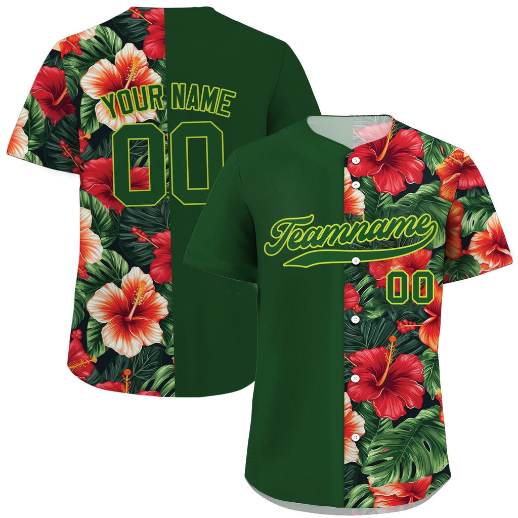 Custom Hawaiian Baseball Jersey with photo, Personalized Hawaii Hibiscus Floral Shirt for Men Women Youth Preschool Family Matching Shirt