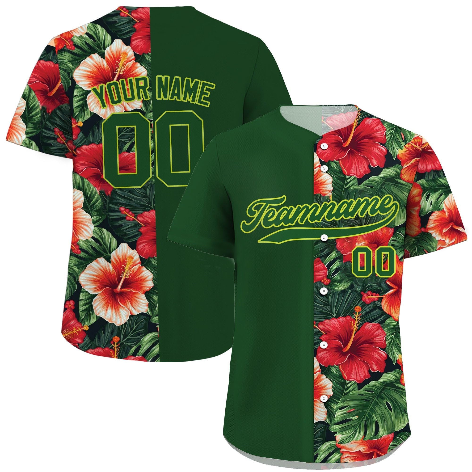 Custom Hawaiian Baseball Jersey with photo, Personalized Hawaii Hibiscus Floral Shirt for Men Women Youth Preschool Family Matching Shirt