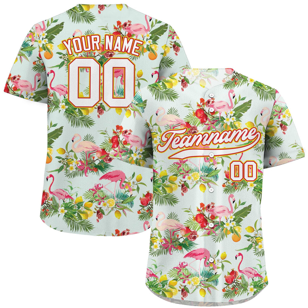 Personalized Hawaiian Baseball Jersey with Face Tropical Shirt Custom Baseball Jersey Shirt for Adult Youth Kid in Vacation Flamingo Fruits