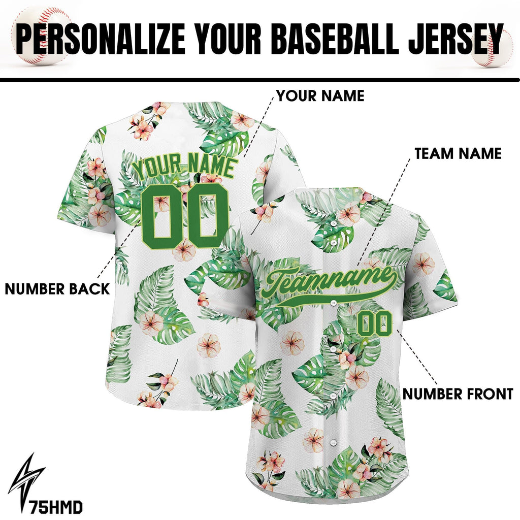 Custom Hawaiian Baseball Jersey with Teamname Name Number, Personalized Hawaiian Shirt for Men Women Youth Button Down Shirt Palm Leaves