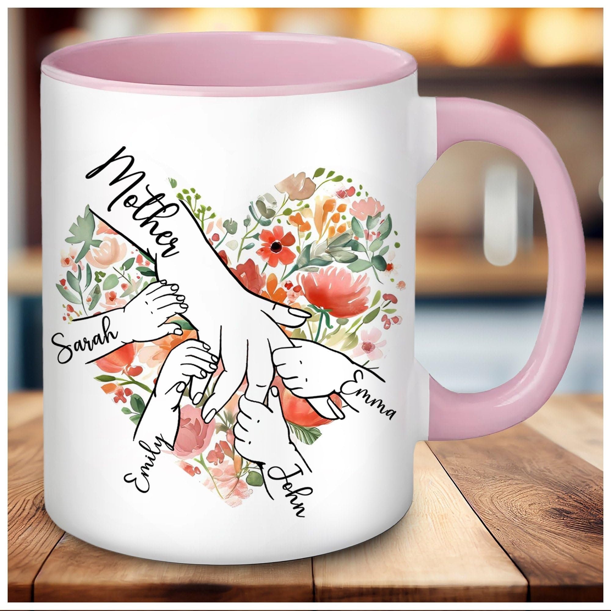 Personalized Mother Mug Gifts with Kid's Hands and Names Custom, Customized Mothers Day Coffee Cups Gift for Grandma Mama Nana Mimi Gigi