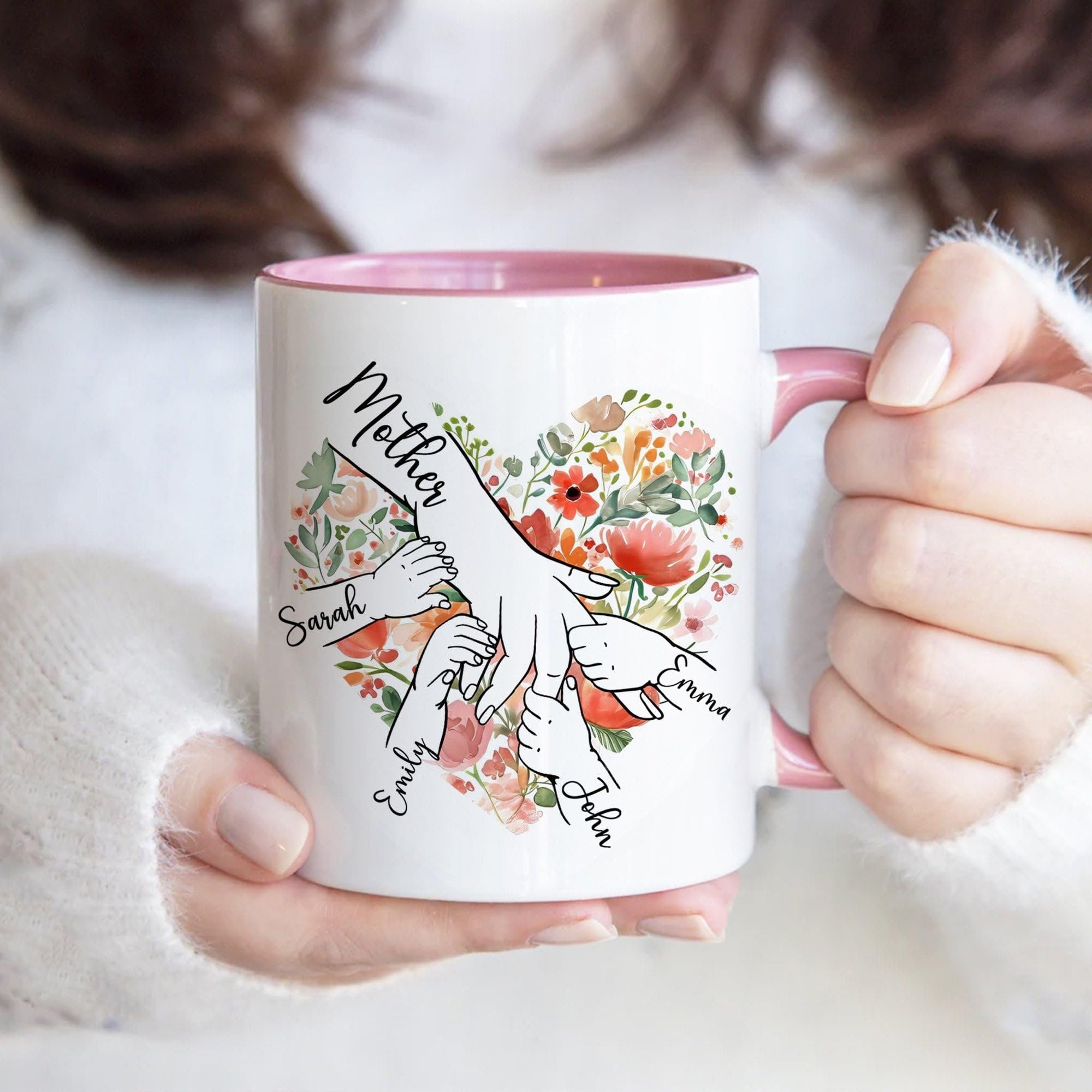 Personalized Mother Mug Gifts with Kid's Hands and Names Custom, Customized Mothers Day Coffee Cups Gift for Grandma Mama Nana Mimi Gigi
