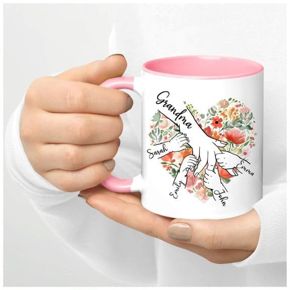 Personalized Grandma Mug with GrandKid's Hands, Customized Mothers Day Coffee Cup Holding kid hands Grandma Mug Gift for Mama Nana Mimi Gigi