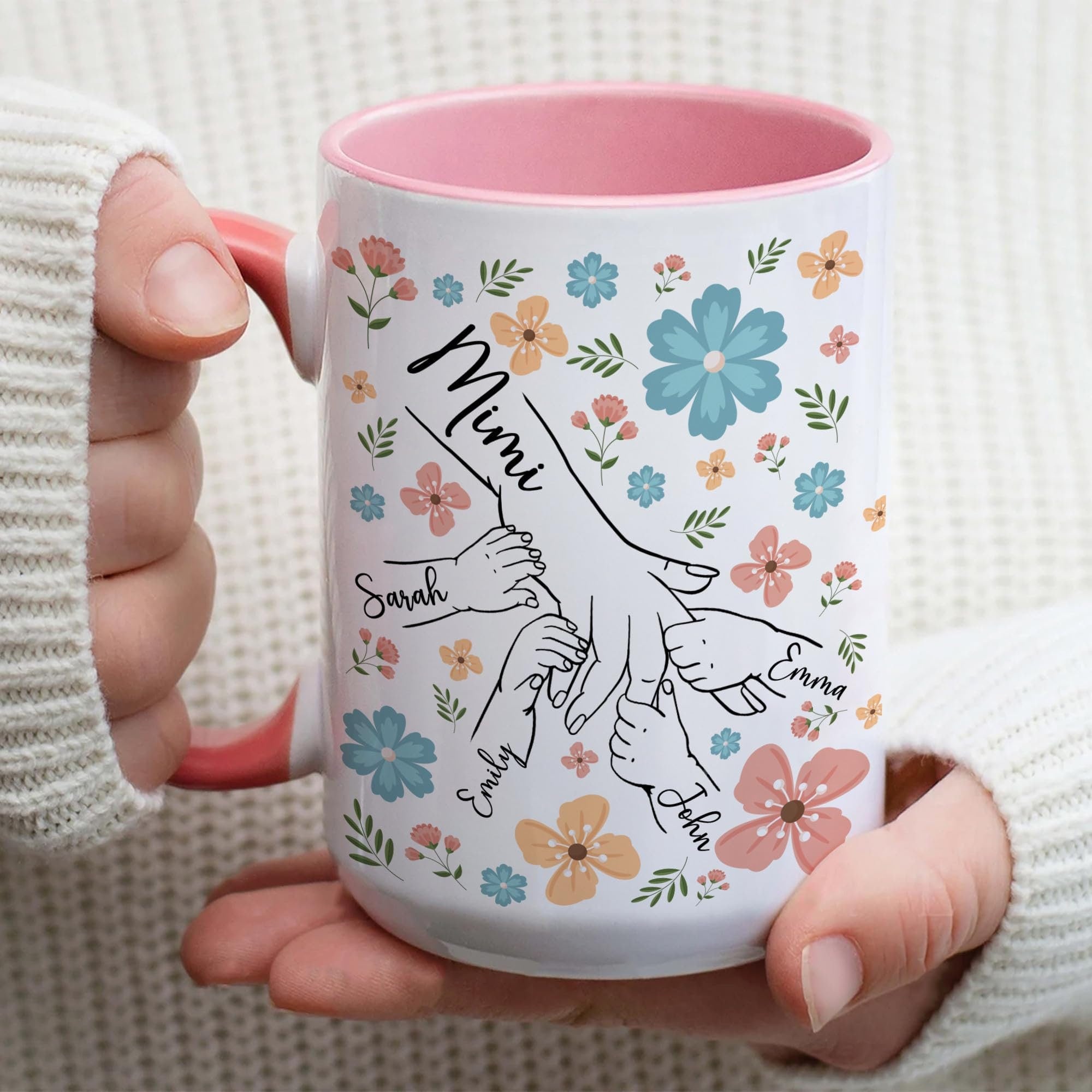 Personalized Mama Mug Gifts with Kid's Hands and Names Custom, Customized Mothers Day Coffee Cups Gift for Mom Grandma Mama Nana Mimi Gigi