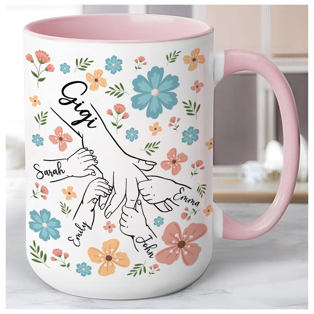 Personalized Mama Mug Gifts with Kid's Hands and Names Custom, Customized Mothers Day Coffee Cups Gift for Mom Grandma Mama Nana Mimi Gigi