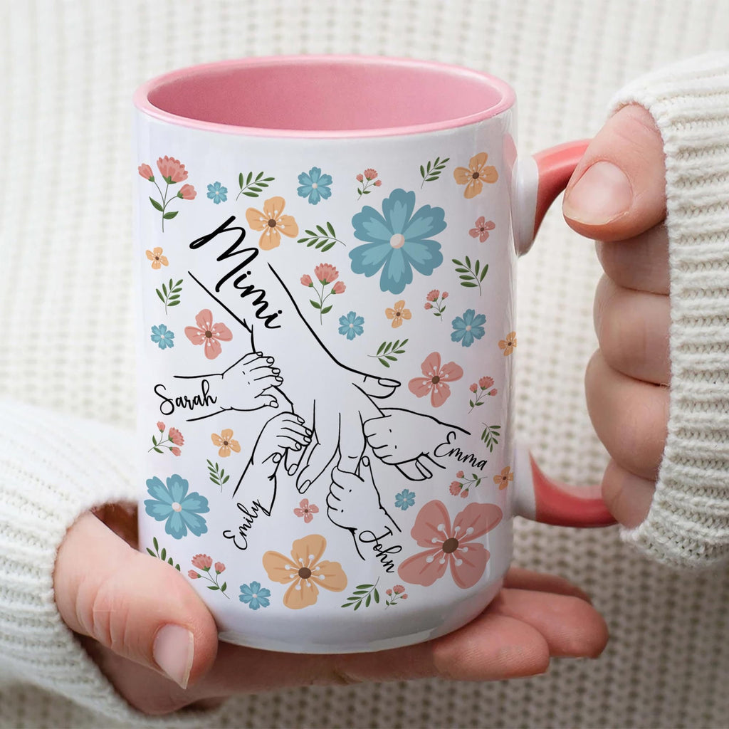 Personalized Mama Mug Gifts with Kid's Hands and Names Custom, Customized Mothers Day Coffee Cups Gift for Mom Grandma Mama Nana Mimi Gigi