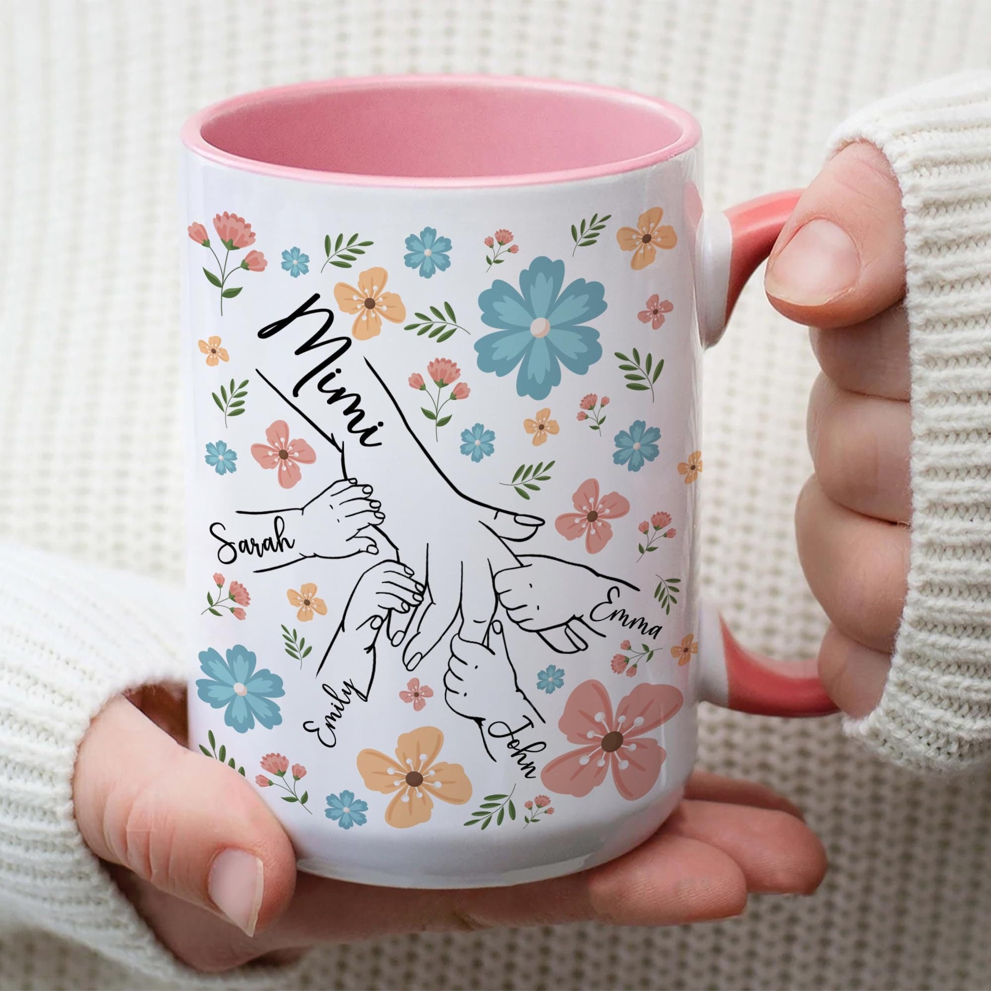 Personalized Mama Mug Gifts with Kid's Hands and Names Custom, Customized Mothers Day Coffee Cups Gift for Mom Grandma Mama Nana Mimi Gigi