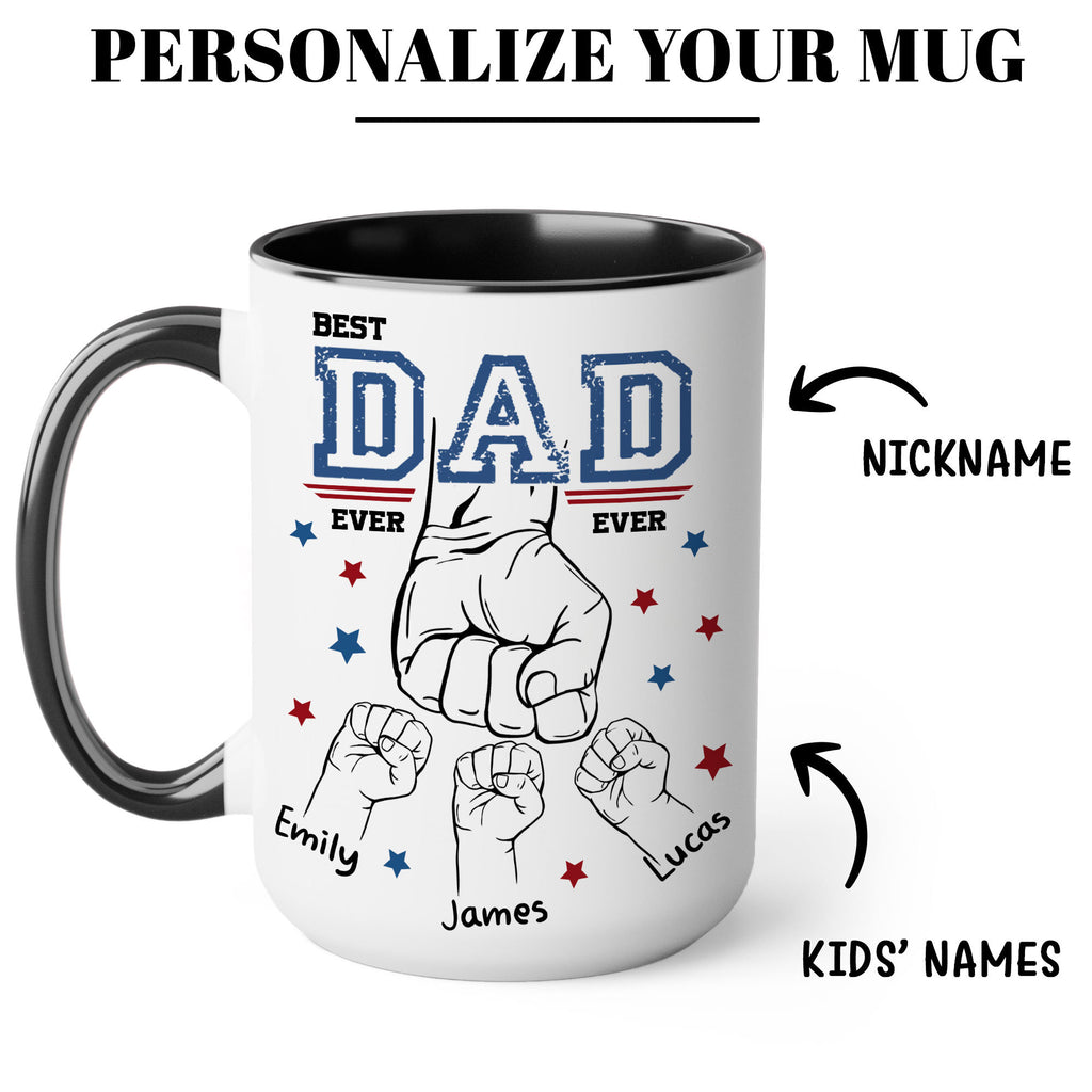 Custom Dad Mugs with Kid's Name, Personalized Mug For Dad on Fathers Day, Best Dad Mug Ideal Gift From Son Daughter, Dad Mug With Kid Hands