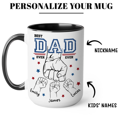 Custom Dad Mugs with Kid's Name, Personalized Mug For Dad on Fathers Day, Best Dad Mug Ideal Gift From Son Daughter, Dad Mug With Kid Hands