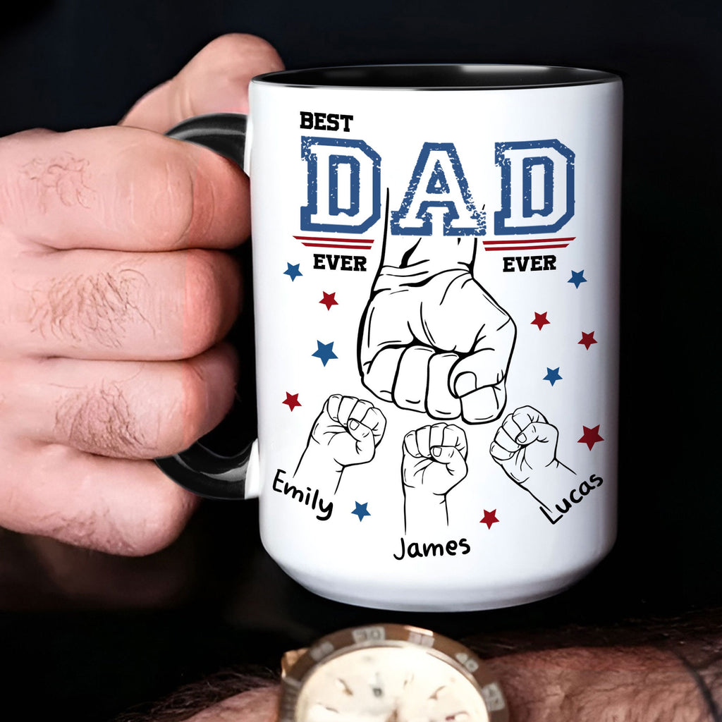 Custom Dad Mugs with Kid's Name, Personalized Mug For Dad on Fathers Day, Best Dad Mug Ideal Gift From Son Daughter, Dad Mug With Kid Hands