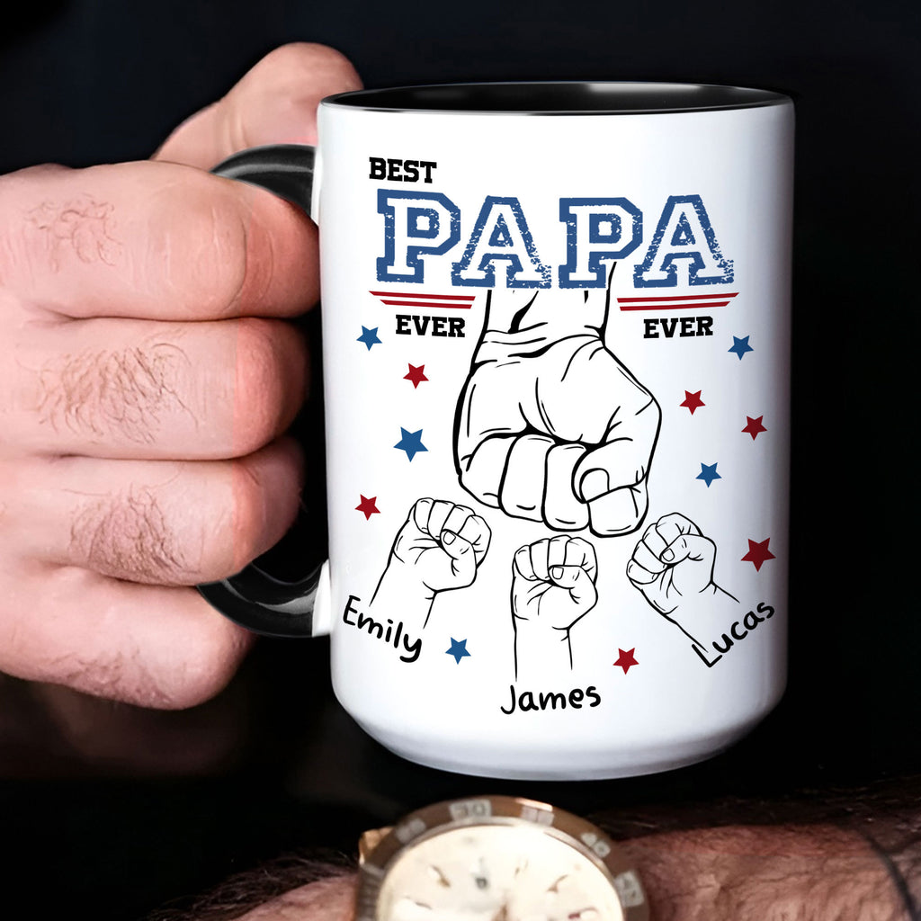 Custom Papa Mugs with Kid's Name, Personalized Mug For Dad on Fathers Day, Best Papa Mug Ideal Gift From Kid, Dad Coffee Mug With Kids Hands