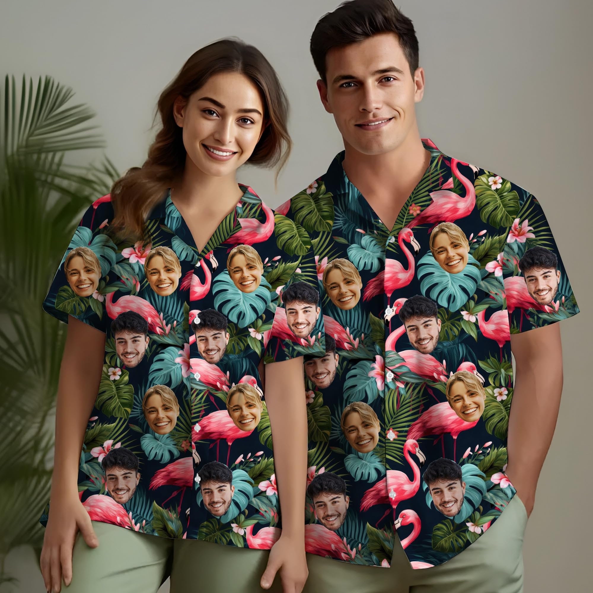 Hawaiian Shirt with Custom Face for Men Women Youth Kid Personalized Hawaiian Gift for Girlfriend Boyfriend Tropical Beach Button Down Shirt