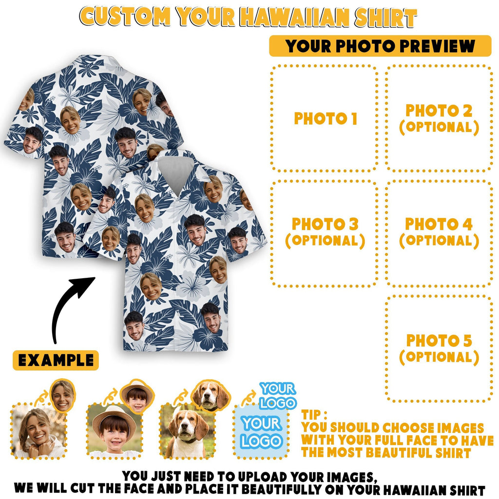 Hawaiian Shirt with Custom Face for Men Women Youth Kid Personalized Hawaiian Gift for Girlfriend Boyfriend Tropical Beach Button Down Shirt