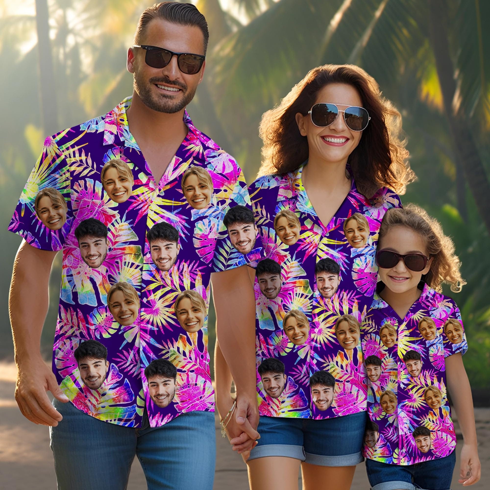 Hawaiian Shirt with Custom Face for Men Women Youth Kid Personalized Hawaiian Gift for Girlfriend Boyfriend Tropical Beach Button Down Shirt