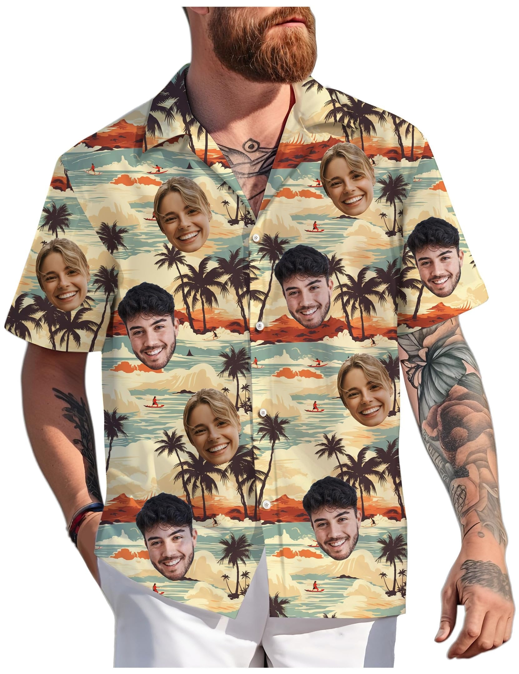 Hawaiian Shirt with Custom Face for Men Women Youth, Personalized Hawaiian Gift for Girlfriend Boyfriend Tropical Beach Button Down Shirt