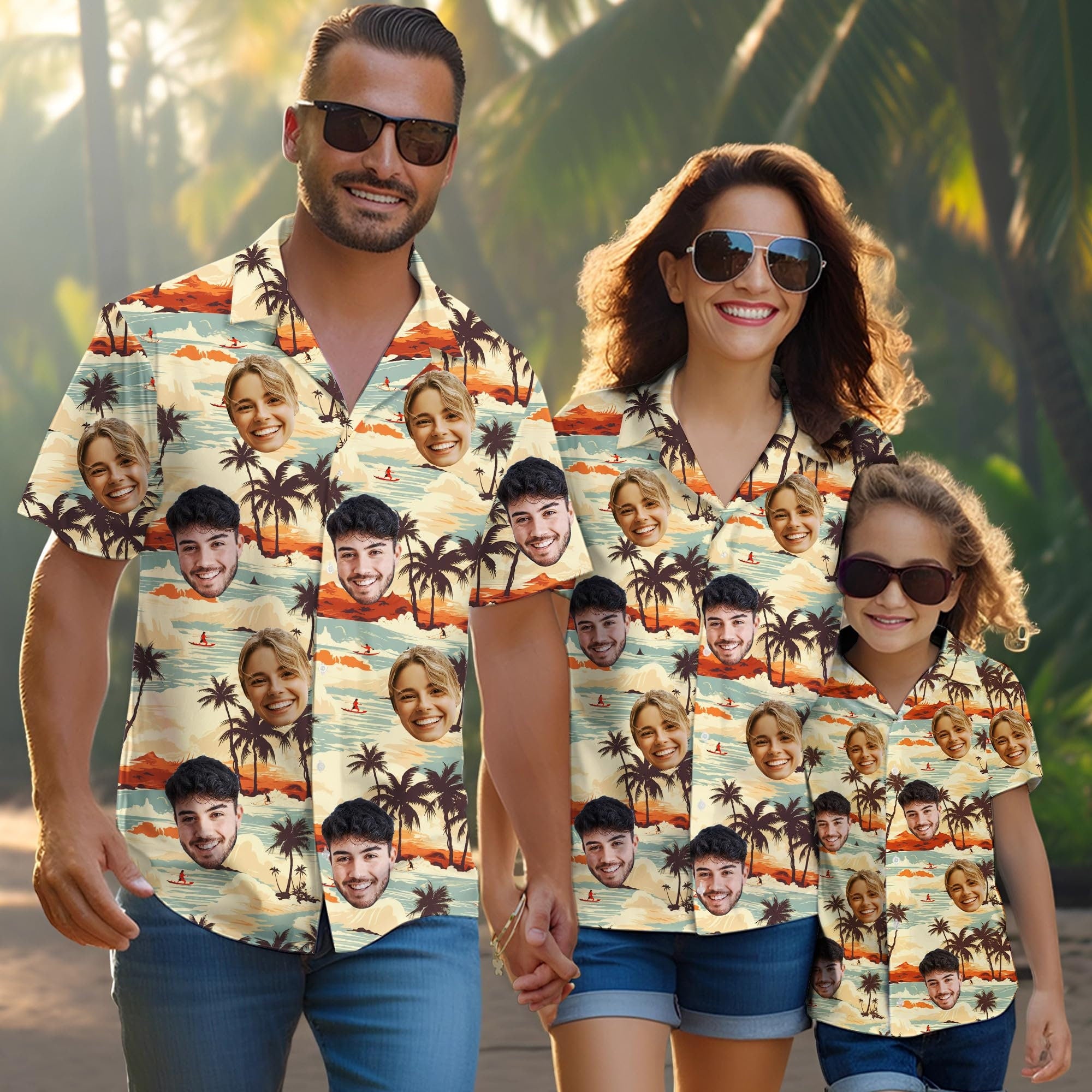 Hawaiian Shirt with Custom Face for Men Women Youth, Personalized Hawaiian Gift for Girlfriend Boyfriend Tropical Beach Button Down Shirt