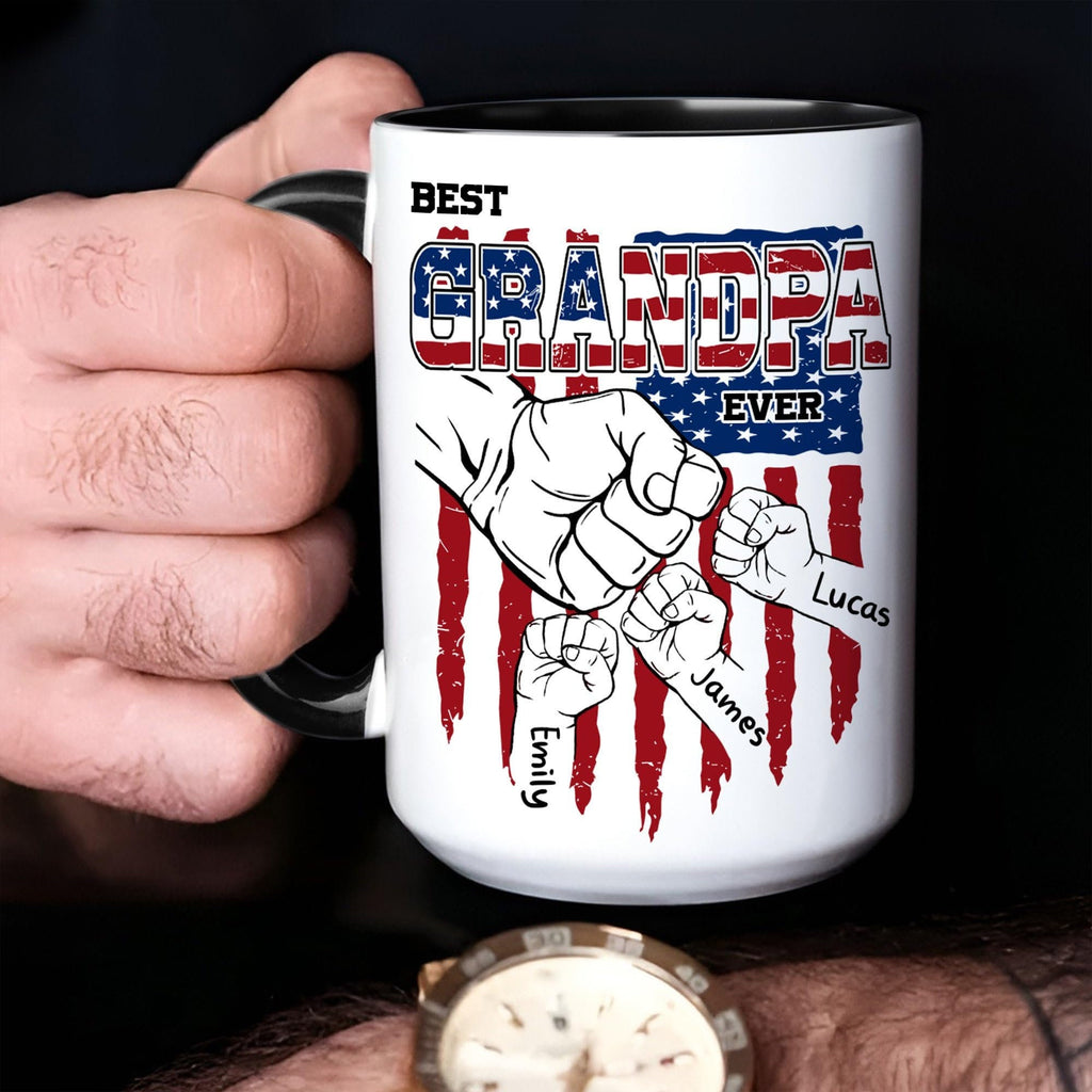 Custom Dad Mugs with Kid's Name, Personalized Mug For Dad on Fathers Day, Best Dad Mug Ideal Gift From Son Daughter, Dad Mug With Kid Hands