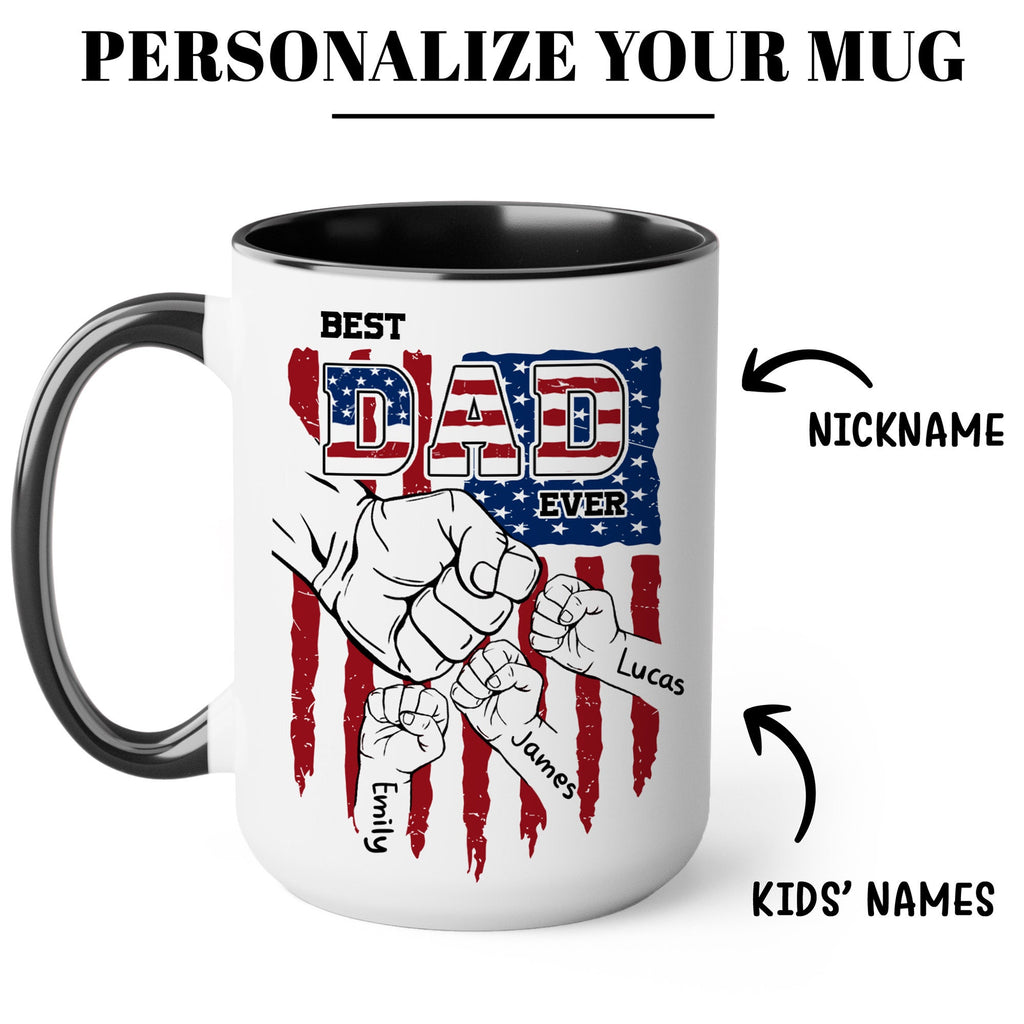 Custom Dad Mugs with Kid's Name, Personalized Mug For Dad on Fathers Day, Best Dad Mug Ideal Gift From Son Daughter, Dad Mug With Kid Hands