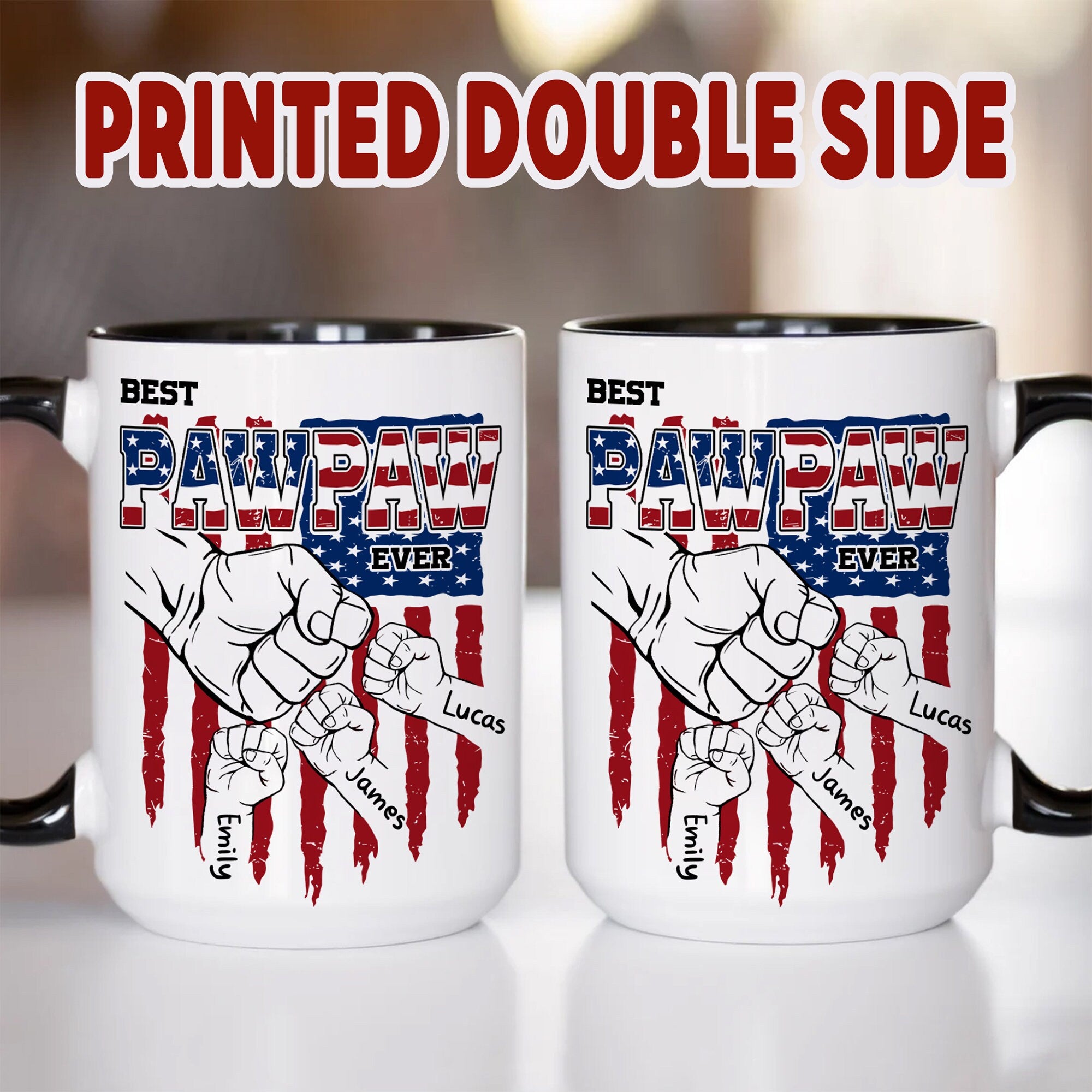 Custom Pawpaw Mug with Kid Name, Personalized Mug For Grandpa on Fathers Day, Best Grandpa Mug Ideal Gift From Kid, Dad Mug With Kids Hands
