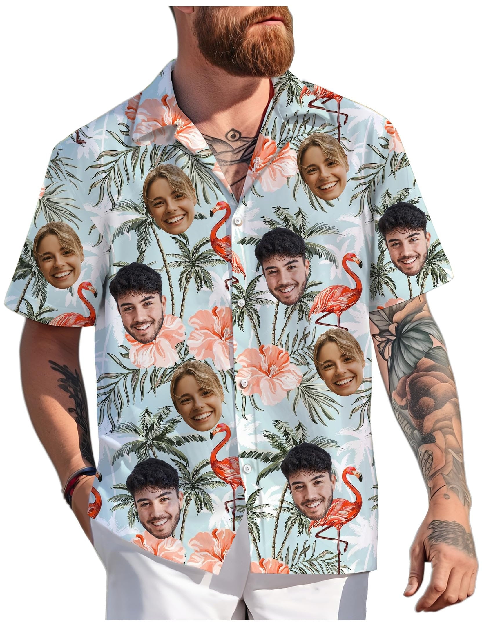 Hawaiian Shirt with Custom Face for Men Women Youth Kid Personalized Hawaiian Gift for Girlfriend Boyfriend Tropical Beach Button Down Shirt