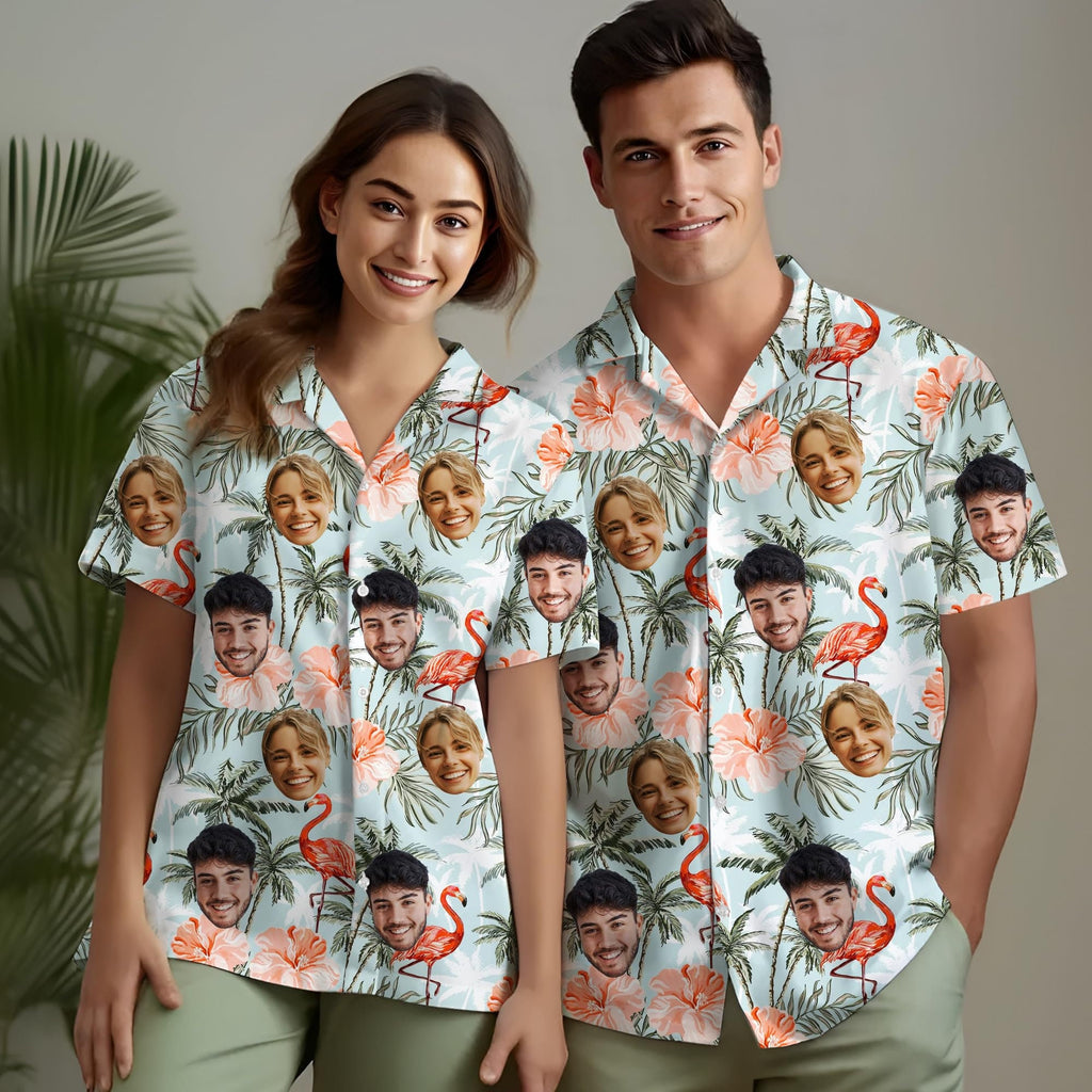 Hawaiian Shirt with Custom Face for Men Women Youth Kid Personalized Hawaiian Gift for Girlfriend Boyfriend Tropical Beach Button Down Shirt