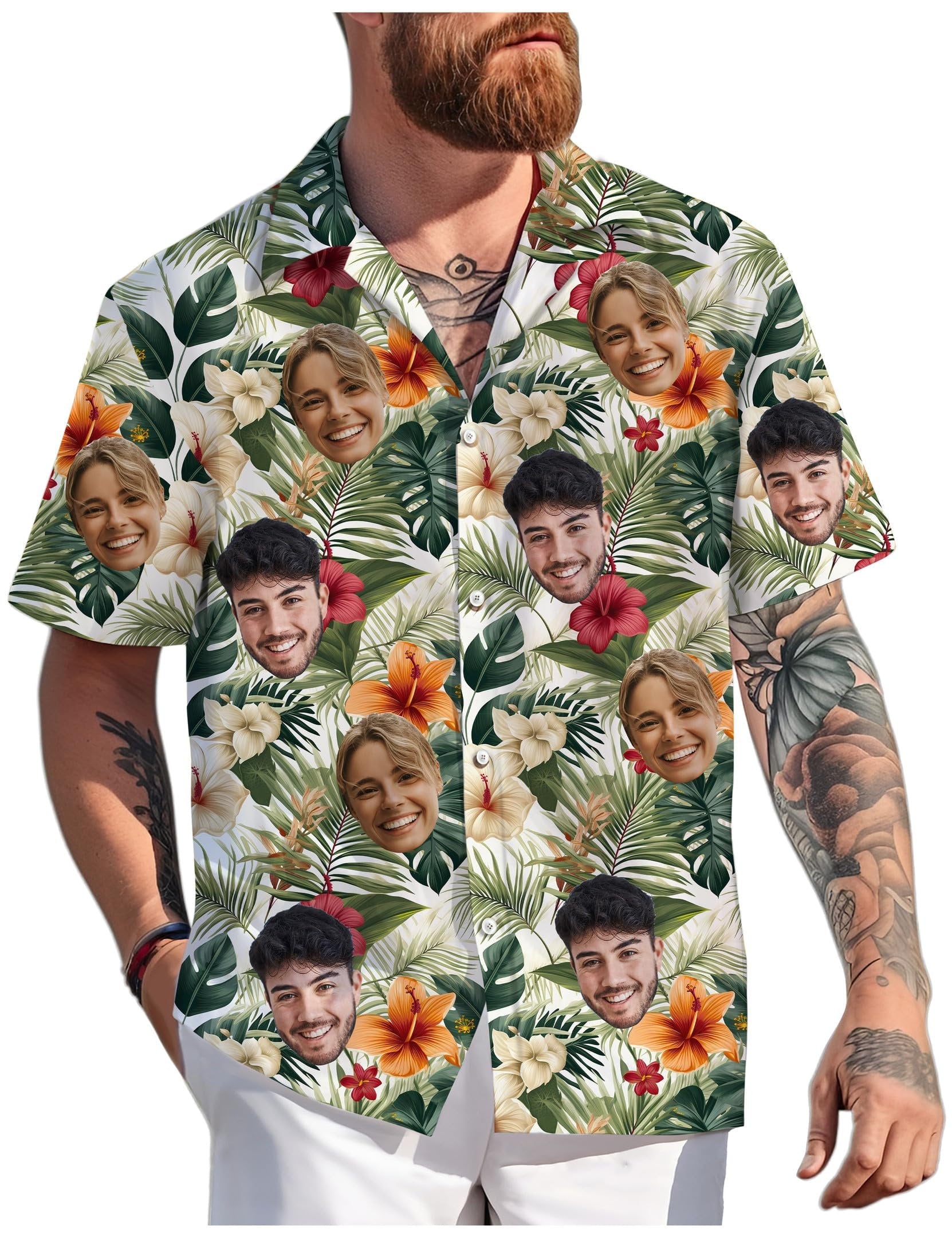 Hawaiian Shirt with Custom Face for Men Women Youth Kid Personalized Hawaiian Gift for Girlfriend Boyfriend Tropical Beach Button Down Shirt