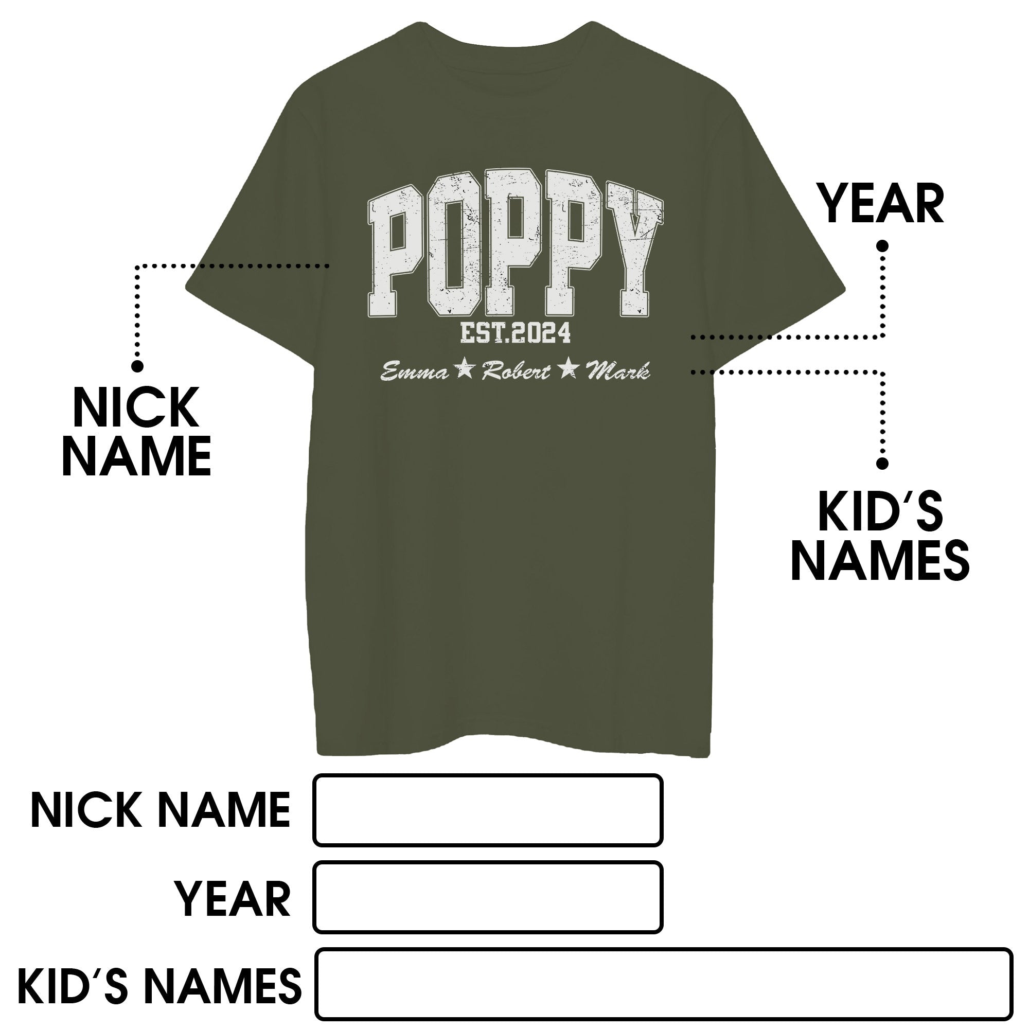 Custom Grandpa Shirt with Kid's Name, Personalized Fathers Day Shirts for Dad Grandpa, Custom Dad Shirt for Men, Grandpa Est 2024 Shirt