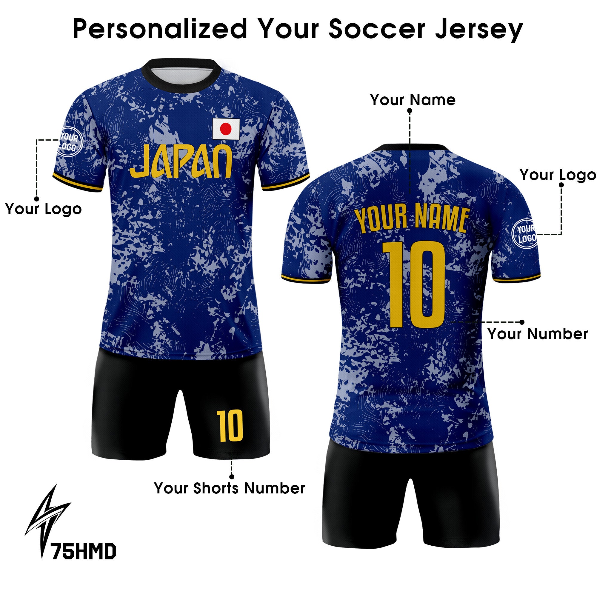 Custom Japan Soccer Jersey for Men Women Youth Kid Team Shirt for Fans Player Personalized Name Number Logo National Soccer Jersey Shirt