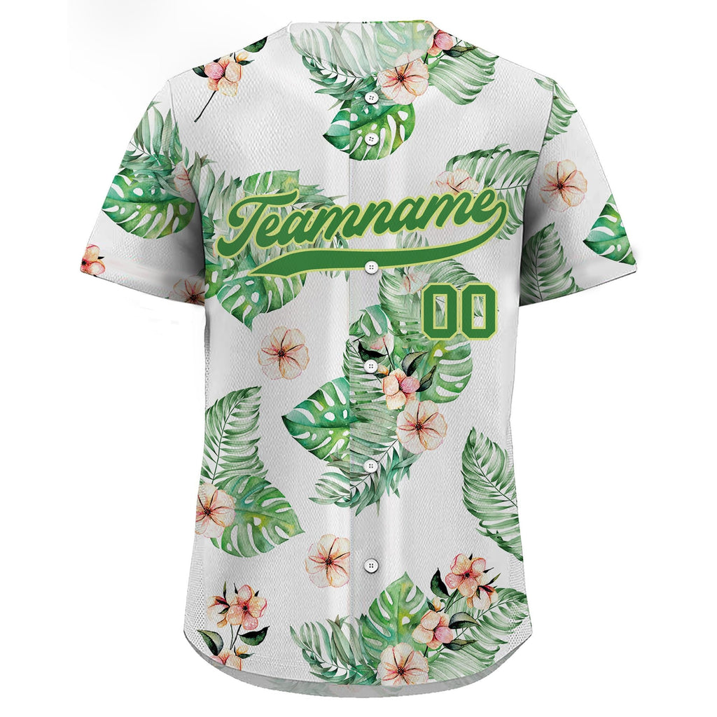 Custom Hawaiian Baseball Jersey with Teamname Name Number, Personalized Hawaiian Shirt for Men Women Youth Button Down Shirt Palm Leaves