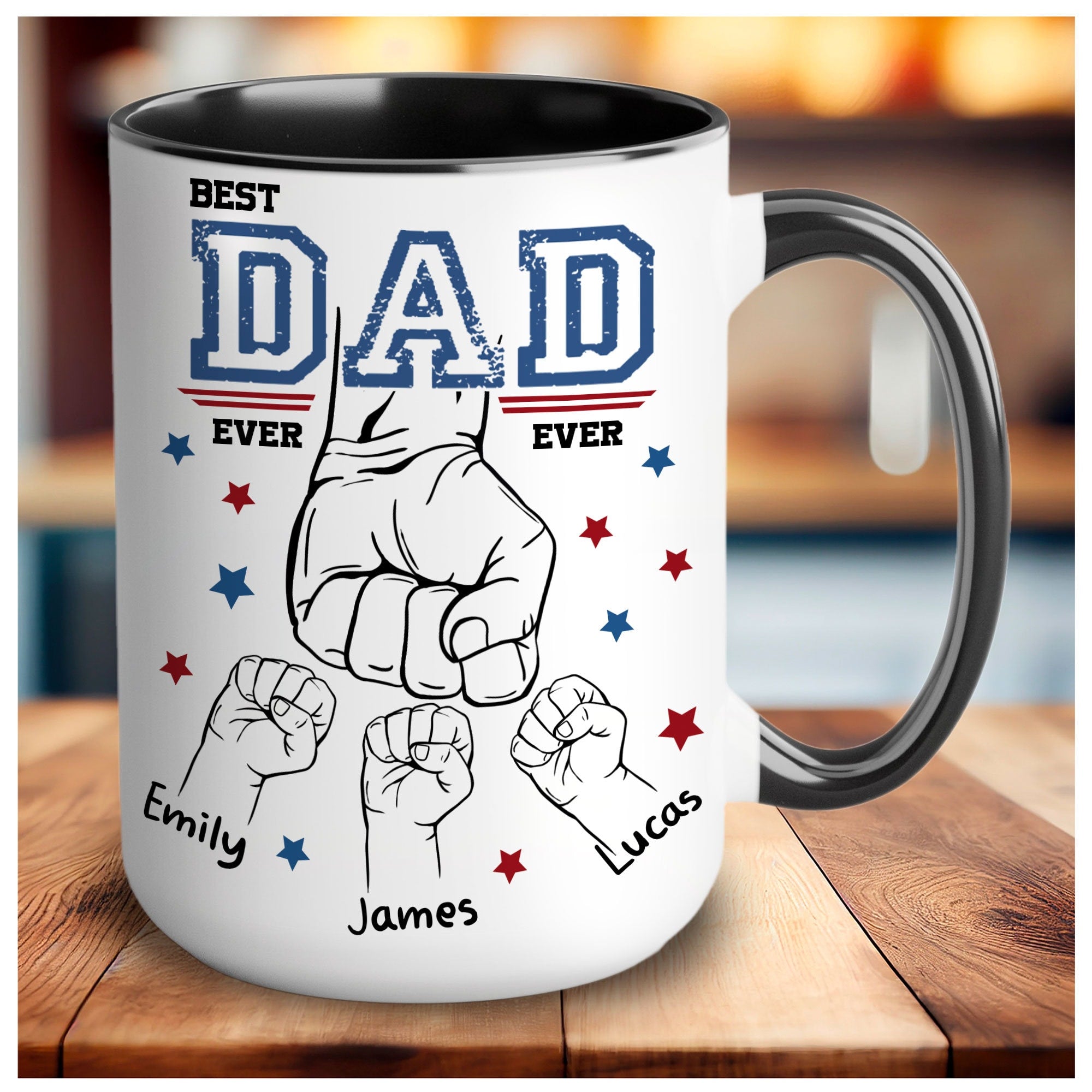 Custom Dad Mugs with Kid's Name, Personalized Mug For Dad on Fathers Day, Best Dad Mug Ideal Gift From Son Daughter, Dad Mug With Kid Hands