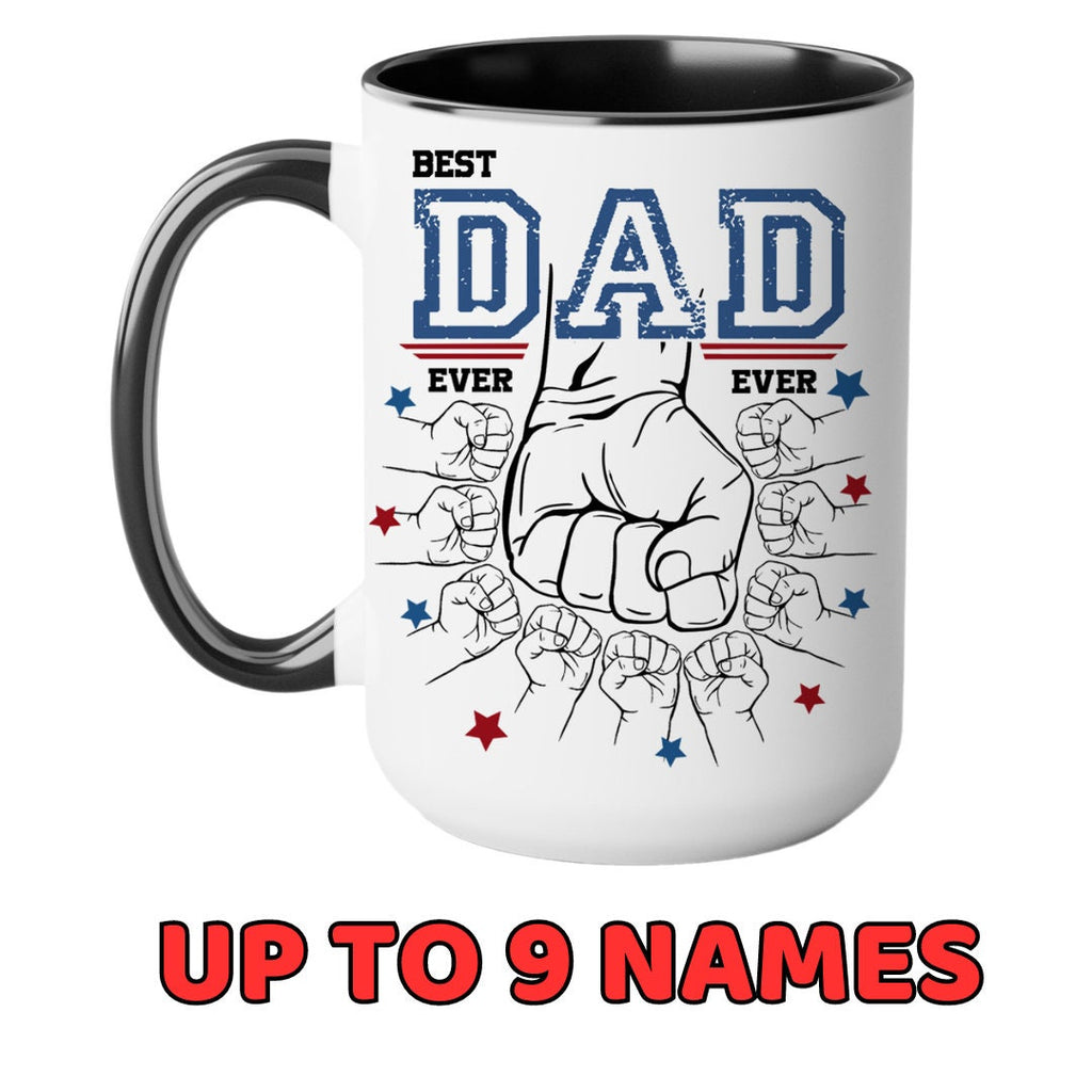 Custom Dad Mugs with Kid's Name, Personalized Mug For Dad on Fathers Day, Best Dad Mug Ideal Gift From Son Daughter, Dad Mug With Kid Hands