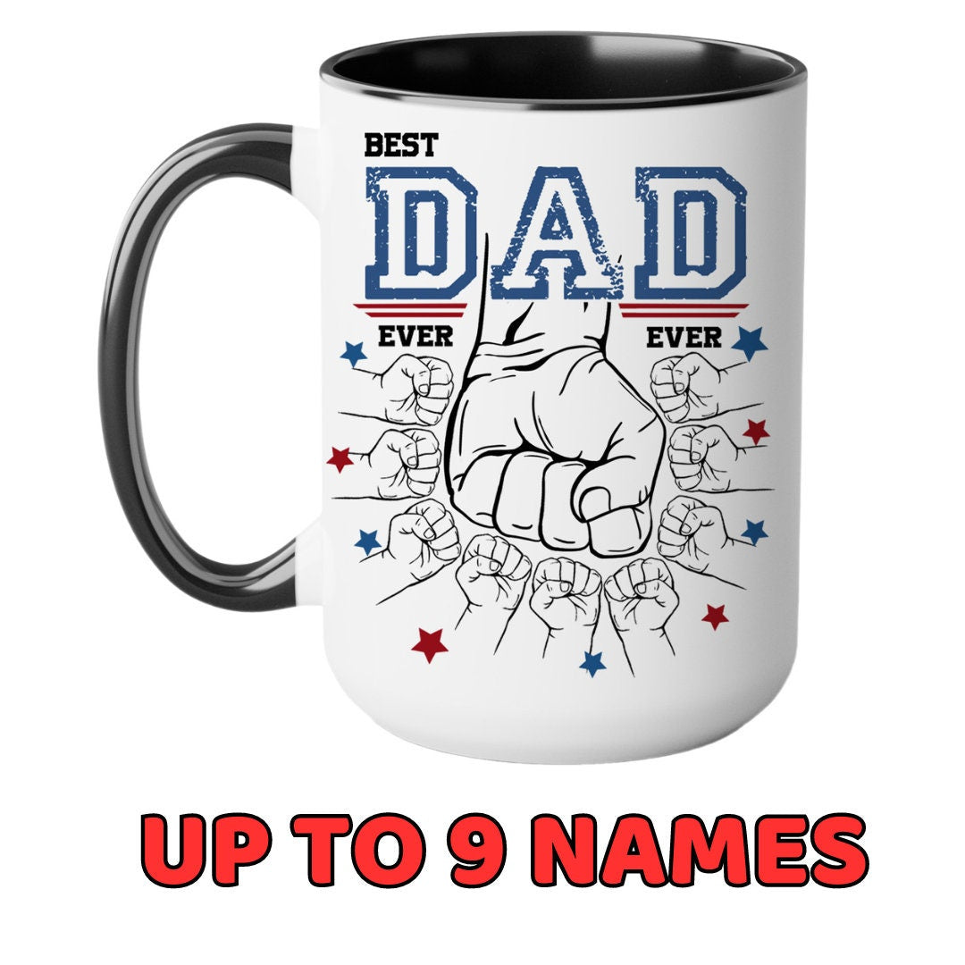 Custom Dad Mugs with Kid's Name, Personalized Mug For Dad on Fathers Day, Best Dad Mug Ideal Gift From Son Daughter, Dad Mug With Kid Hands