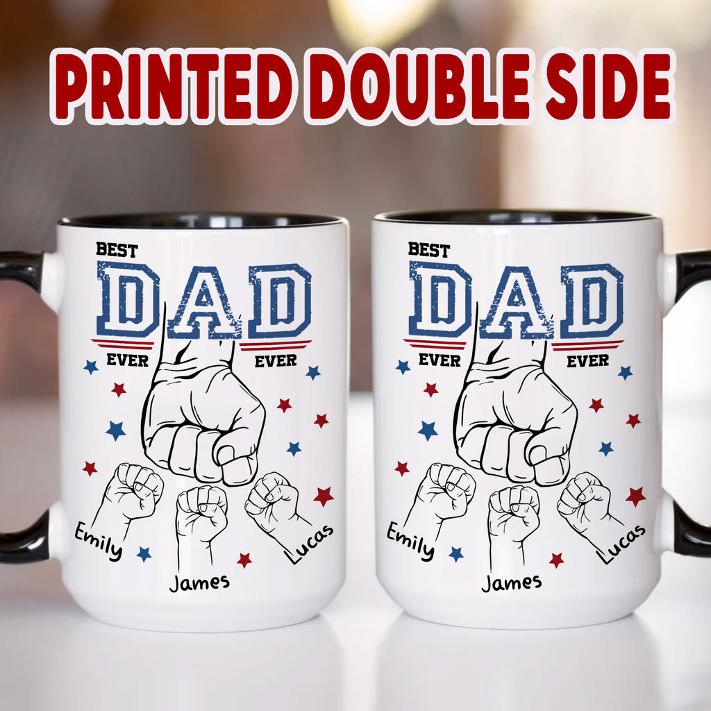 Custom Dad Mugs with Kid's Name, Personalized Mug For Dad on Fathers Day, Best Dad Mug Ideal Gift From Son Daughter, Dad Mug With Kid Hands