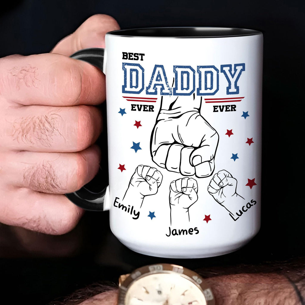 Custom Dad Mugs with Kid's Name, Personalized Mug For Dad on Fathers Day, Best Dad Mug Ideal Gift From Son Daughter, Dad Mug With Kid Hands