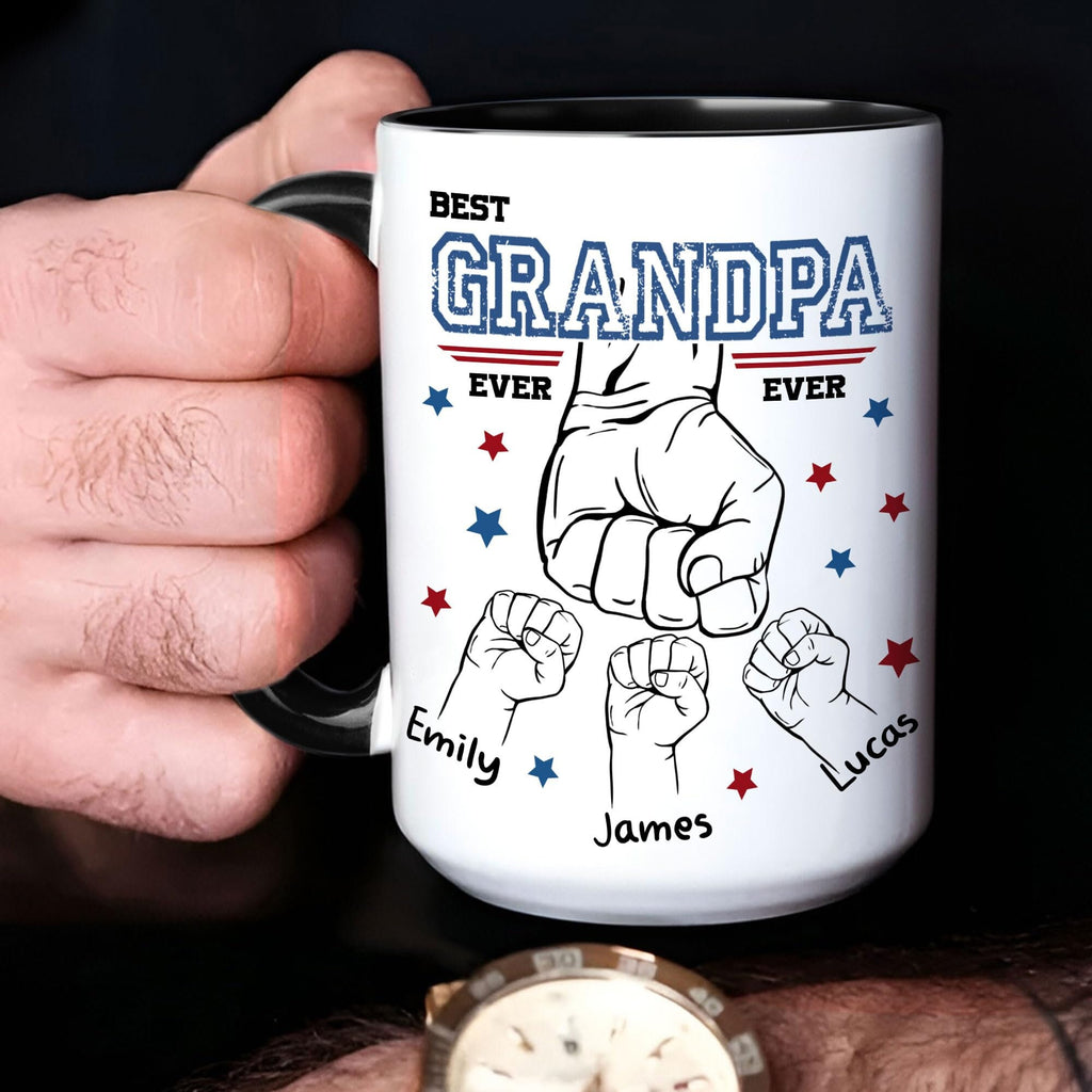 Custom Dad Mugs with Kid's Name, Personalized Mug For Dad on Fathers Day, Best Dad Mug Ideal Gift From Son Daughter, Dad Mug With Kid Hands