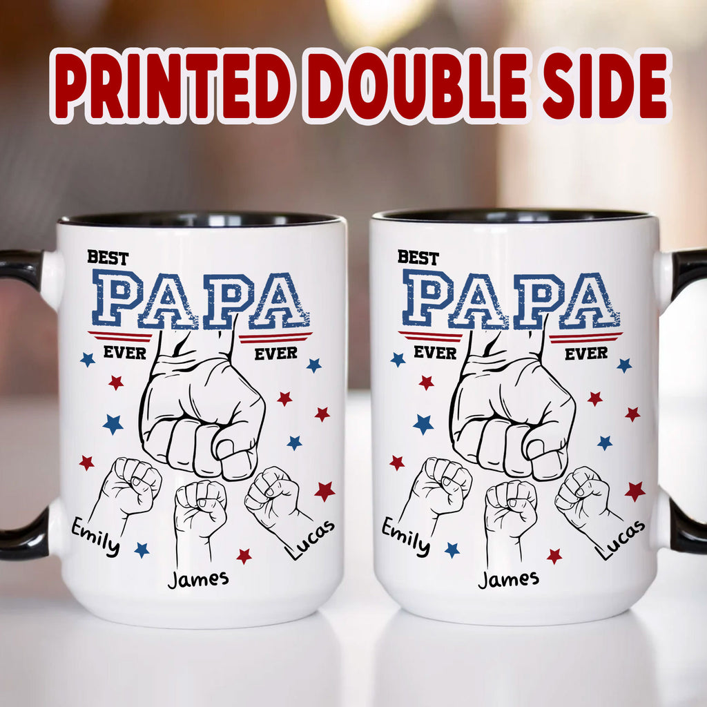 Custom Papa Mugs with Kid's Name, Personalized Mug For Dad on Fathers Day, Best Papa Mug Ideal Gift From Kid, Dad Coffee Mug With Kids Hands