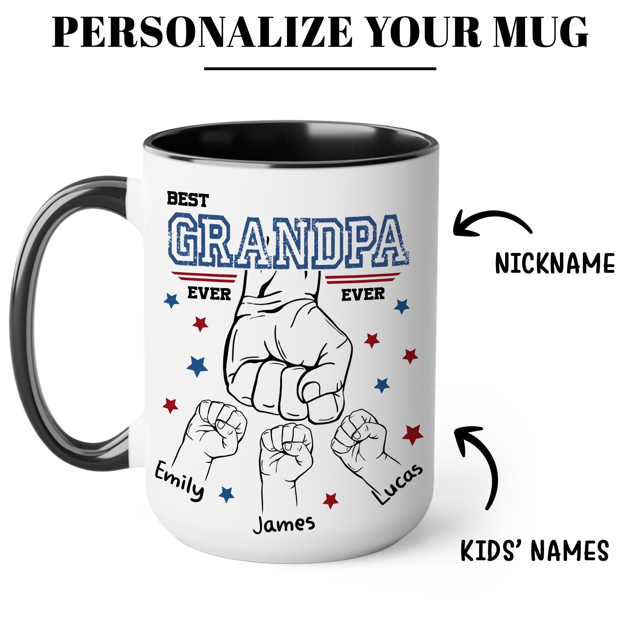 Custom Grandpa Mug with Kid Name, Personalized Mug For Grandpa on Fathers Day, Best Grandpa Mug Ideal Gift From Kid, Dad Mug With Kids Hands