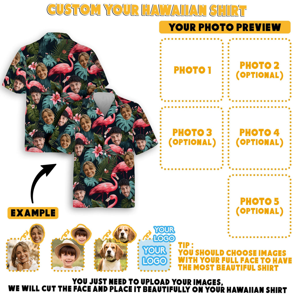 Hawaiian Shirt with Custom Face for Men Women Youth Kid Personalized Hawaiian Gift for Girlfriend Boyfriend Tropical Beach Button Down Shirt