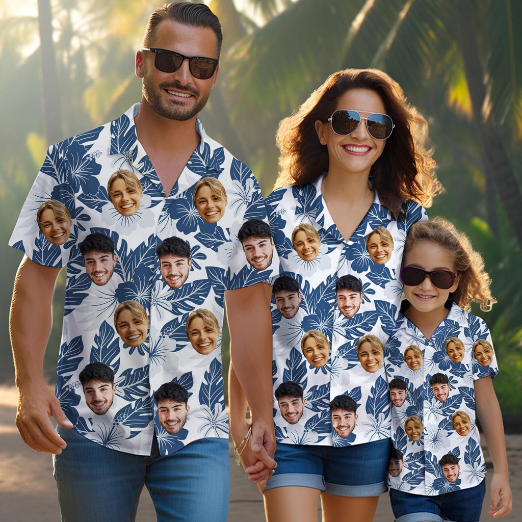 Hawaiian Shirt with Custom Face for Men Women Youth Kid Personalized Hawaiian Gift for Girlfriend Boyfriend Tropical Beach Button Down Shirt