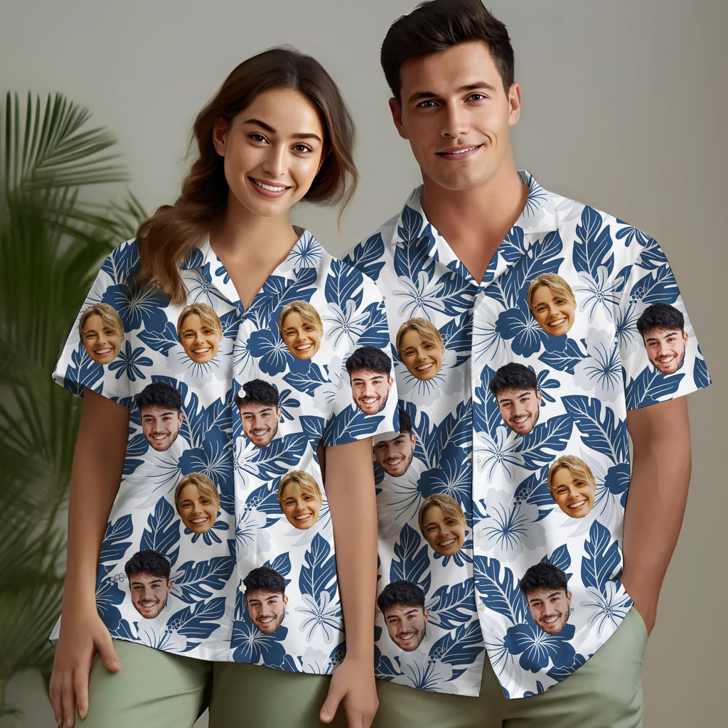 Hawaiian Shirt with Custom Face for Men Women Youth Kid Personalized Hawaiian Gift for Girlfriend Boyfriend Tropical Beach Button Down Shirt