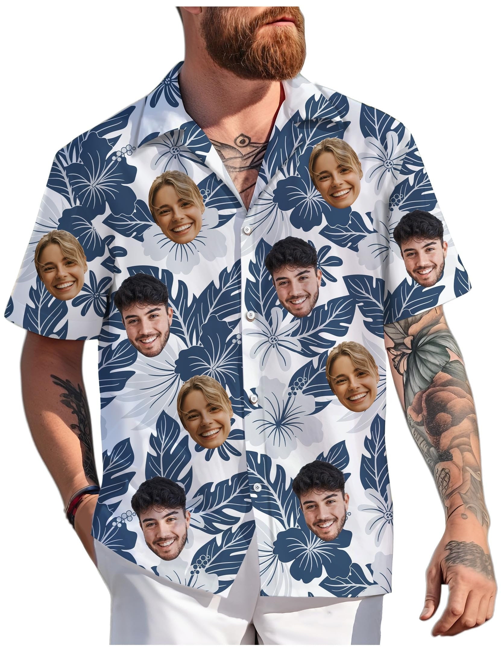 Hawaiian Shirt with Custom Face for Men Women Youth Kid Personalized Hawaiian Gift for Girlfriend Boyfriend Tropical Beach Button Down Shirt