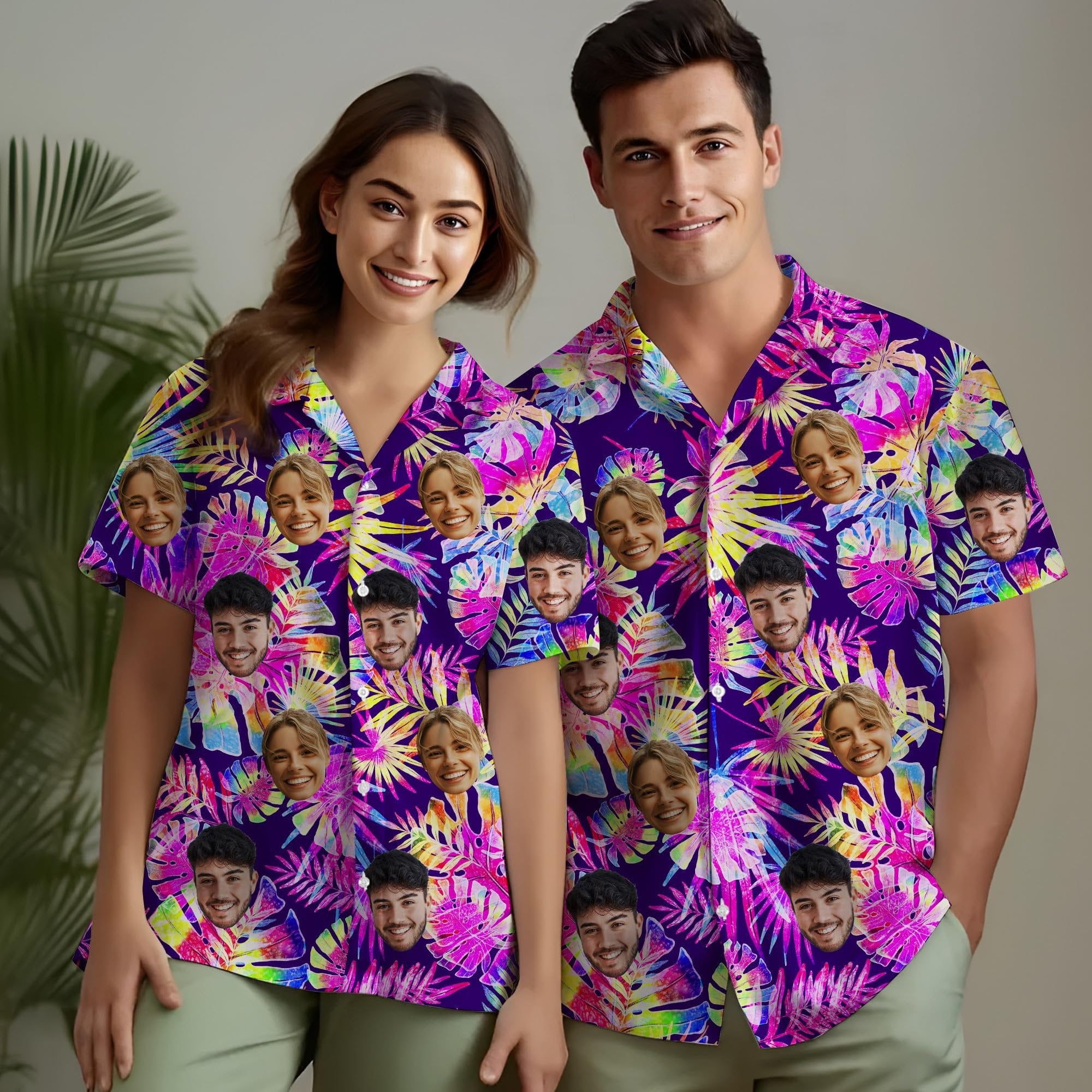 Hawaiian Shirt with Custom Face for Men Women Youth Kid Personalized Hawaiian Gift for Girlfriend Boyfriend Tropical Beach Button Down Shirt